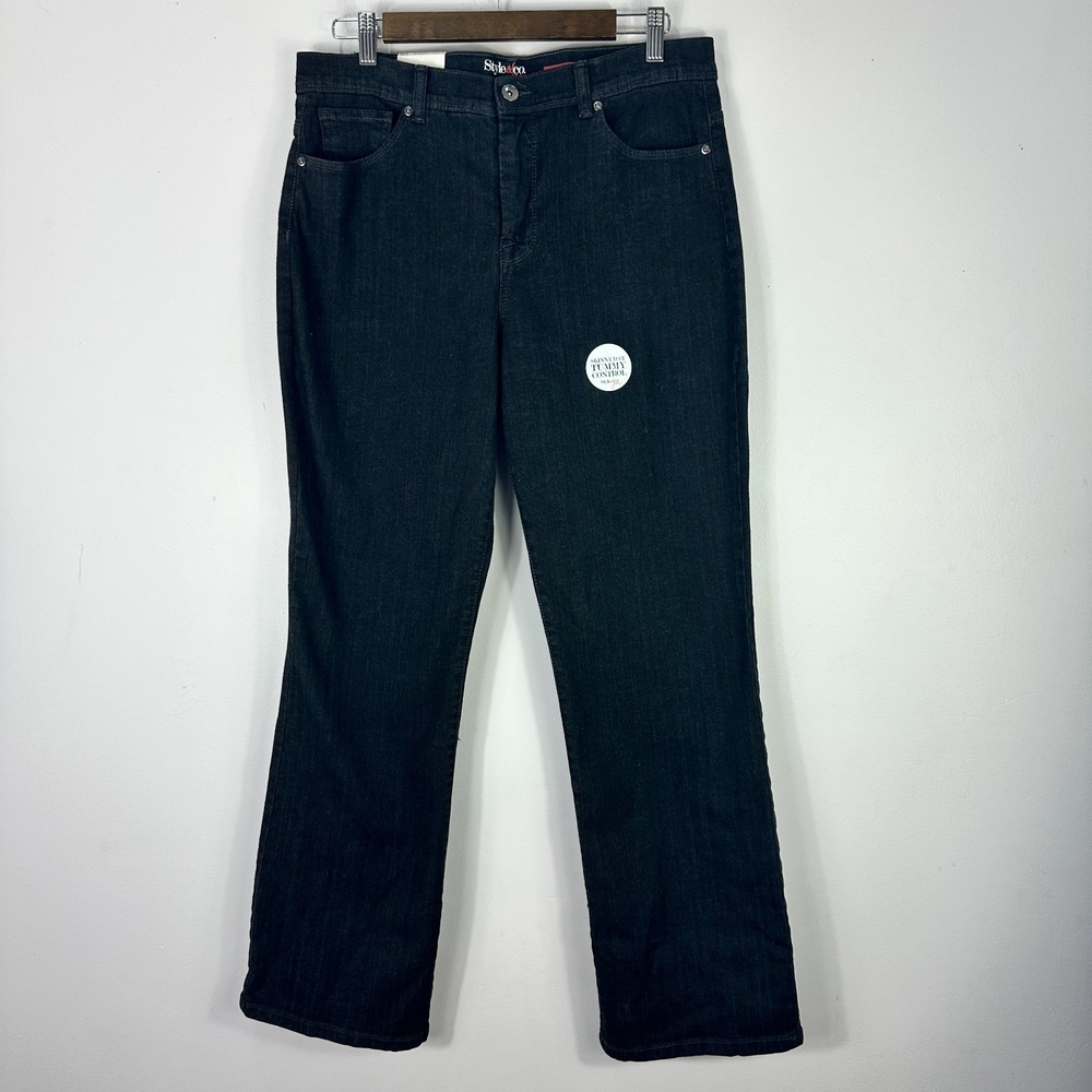 Style & Co Women Jeans 12S Black Tummy Control Bootcut Retro Classic Career Chic